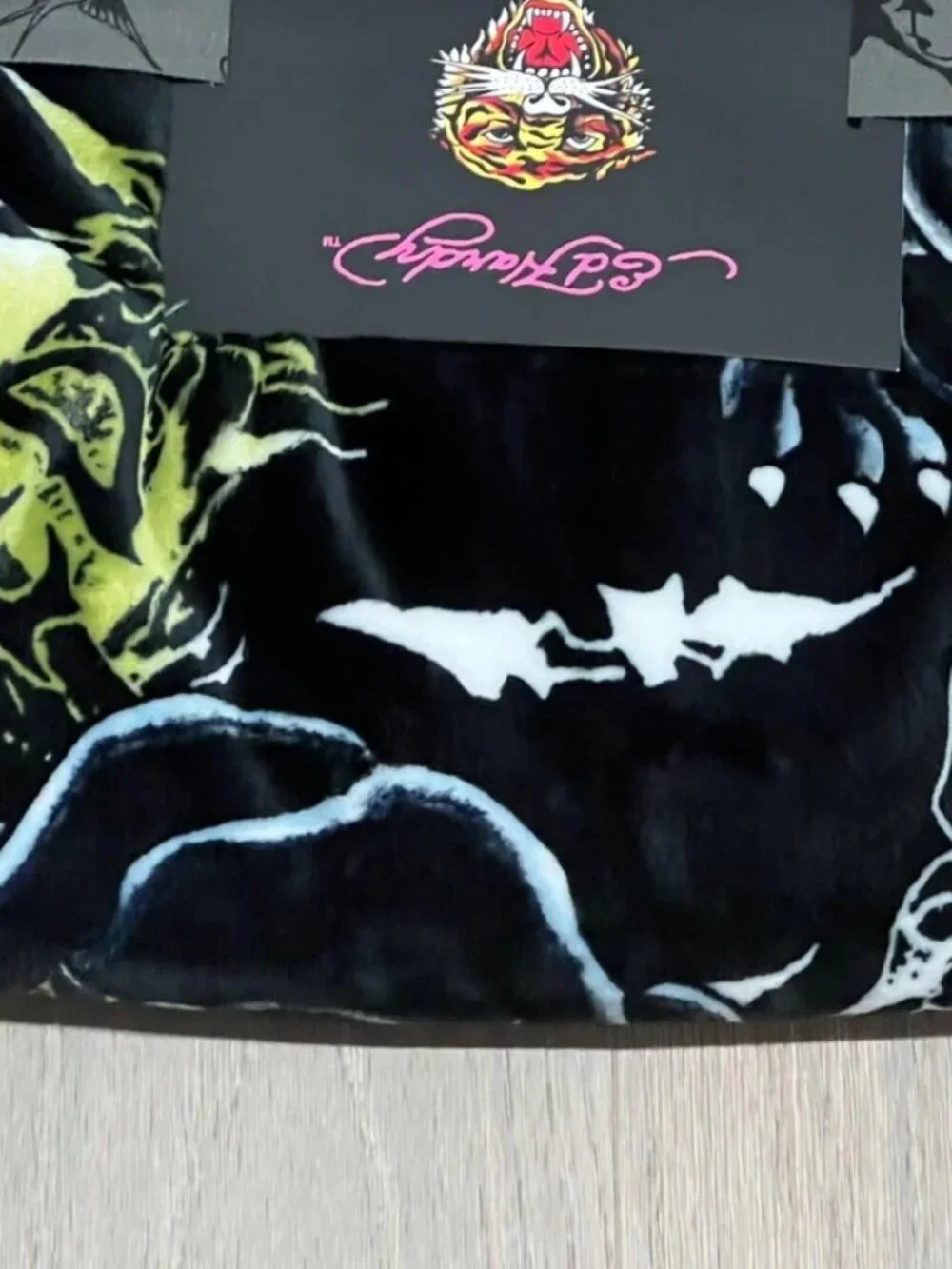 ED HARDY Black Plush Throw Blanket 60x70 Y2K Tattoo Panther Grim Reaper Bats NWT